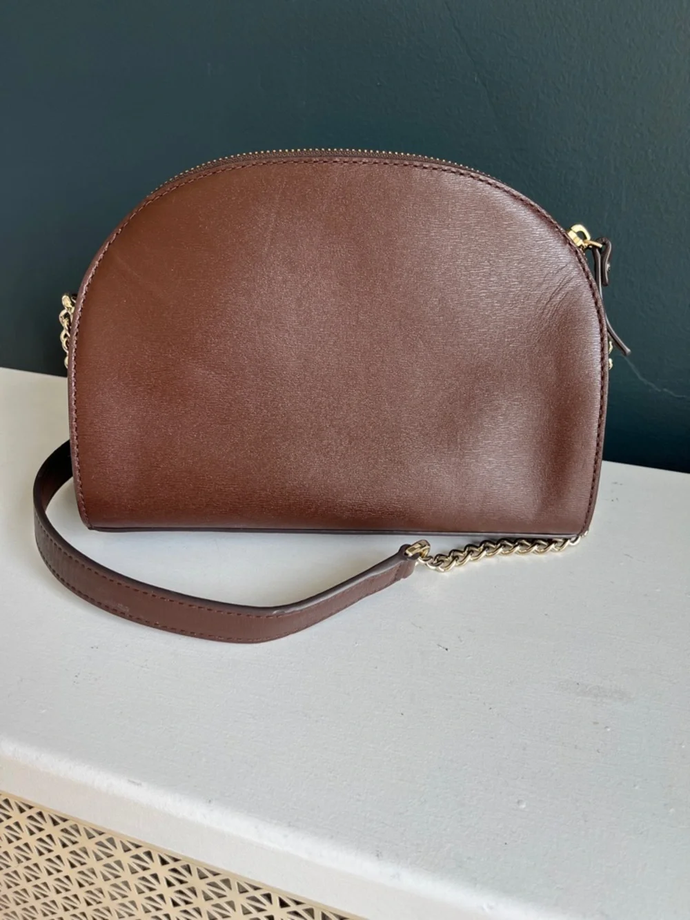 kate spade Brown Leather Half-Moon Shoulder Bag with Gold Chain - Picture 7 of 9